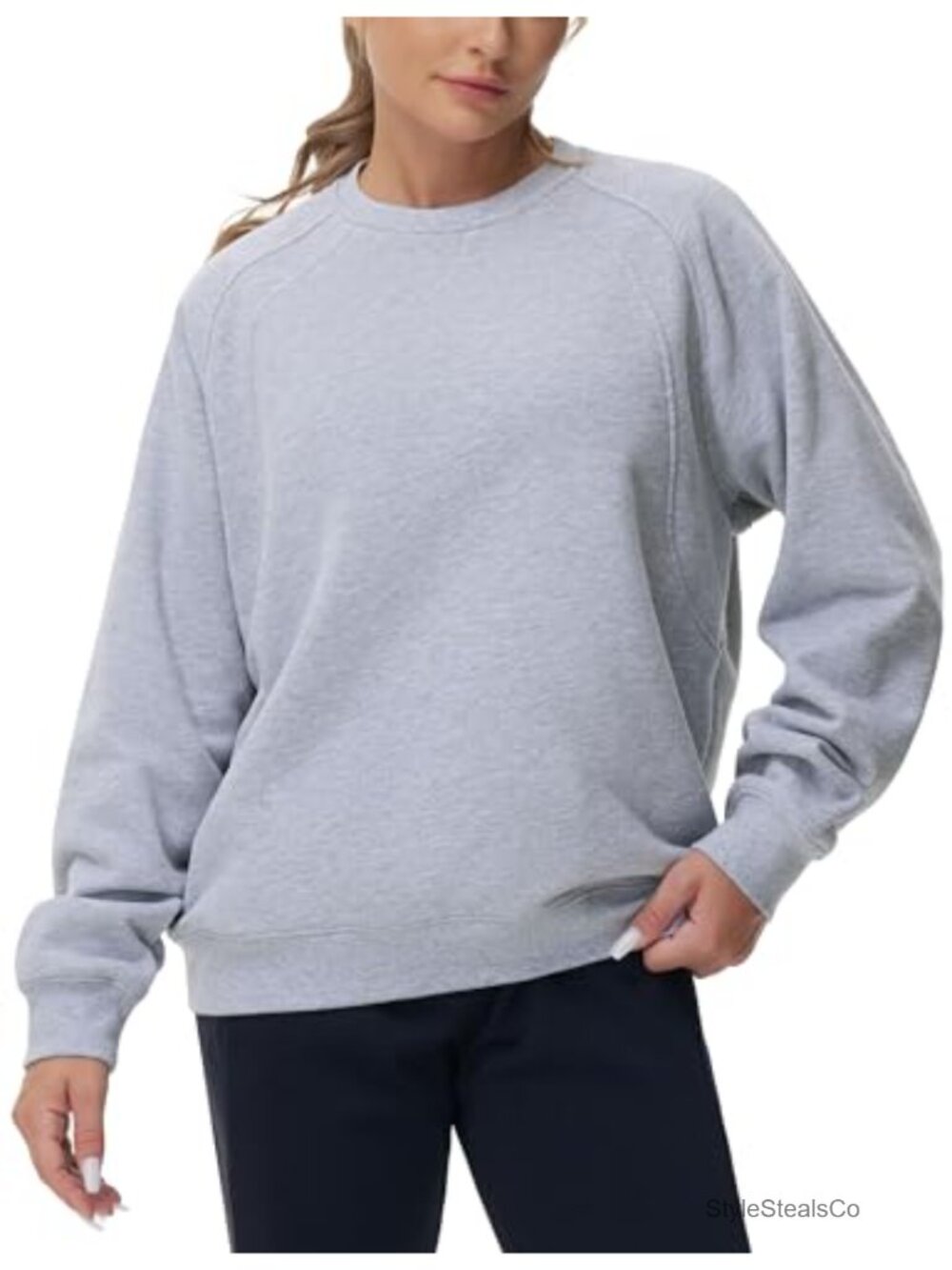 Oversized Fleece Crewneck Sweatshirt Pullover Women's Cozy Raglan